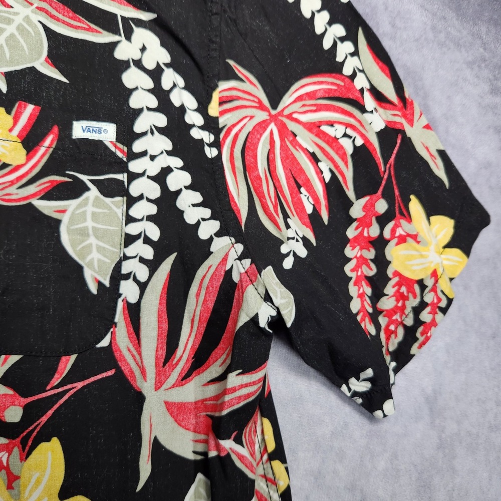 Vans Mens XXL Black Floral Tropical Split Print Short Sleeve Button Up Shirt - Picture 7 of 14